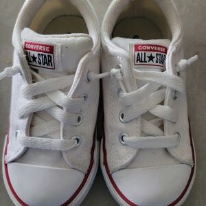 Converse Kids White Low Top Sneakers with Red Trim